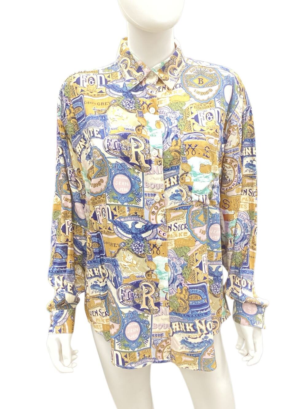Vintage Bill Blass Button Down Women’s Size M Multicolor Vintage Labels Pattern